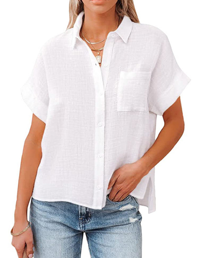 SHOPIQAT Short Sleeve Linen Button-up Shirt - Premium  from shopiqat - Just $6.600! Shop now at shopiqat