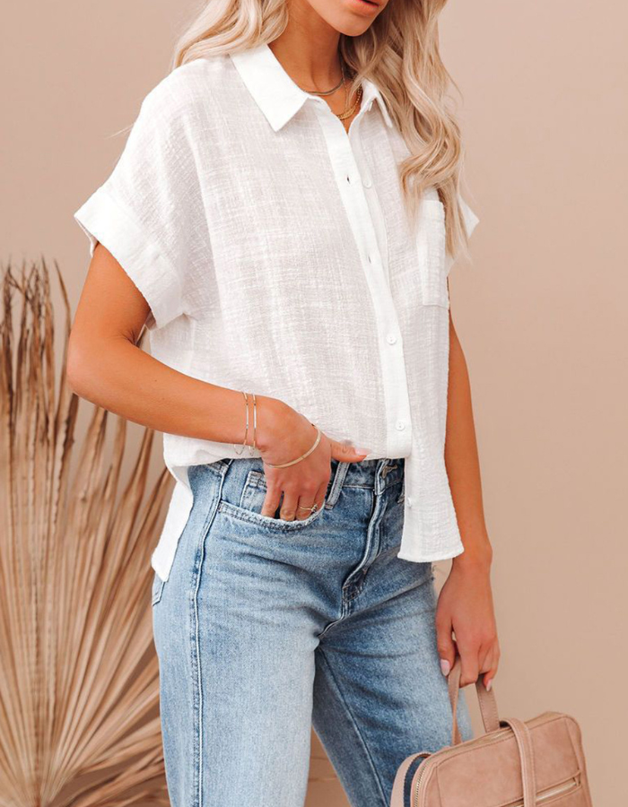 SHOPIQAT Short Sleeve Linen Button-up Shirt - Premium  from shopiqat - Just $6.600! Shop now at shopiqat