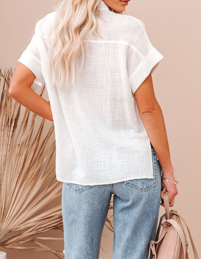 SHOPIQAT Short Sleeve Linen Button-up Shirt - Premium  from shopiqat - Just $6.600! Shop now at shopiqat