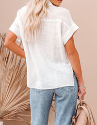 SHOPIQAT Short Sleeve Linen Button-up Shirt - Premium  from shopiqat - Just $6.600! Shop now at shopiqat