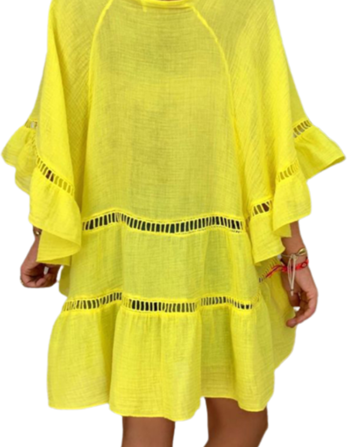 SHOPIQAT 3/4 Sleeve Cotton Linen V-Neck Top Dress - Premium  from shopiqat - Just $6.750! Shop now at shopiqat