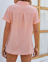 SHOPIQAT Short Sleeve Linen Button-up Shirt - Premium  from shopiqat - Just $6.600! Shop now at shopiqat