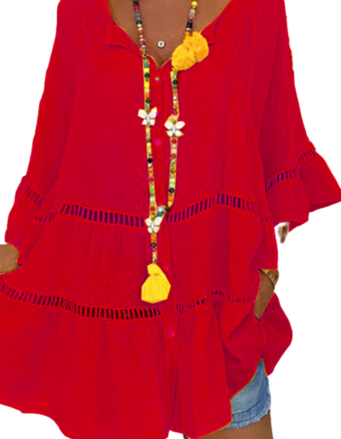 SHOPIQAT 3/4 Sleeve Cotton Linen V-Neck Top Dress - Premium  from shopiqat - Just $6.750! Shop now at shopiqat
