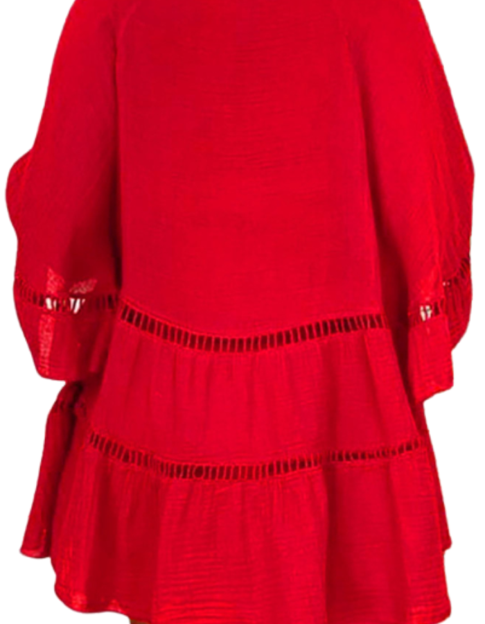 SHOPIQAT 3/4 Sleeve Cotton Linen V-Neck Top Dress - Premium  from shopiqat - Just $6.750! Shop now at shopiqat