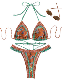 SHOPIQAT Ethnic Print Halter Neck Tie Bikini Set
