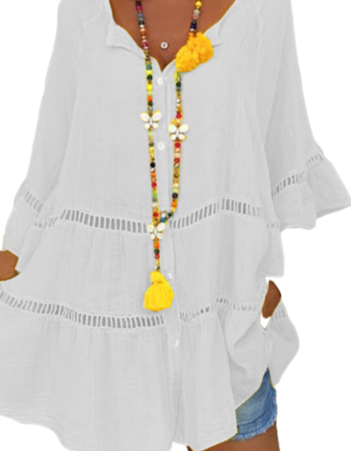 SHOPIQAT 3/4 Sleeve Cotton Linen V-Neck Top Dress - Premium  from shopiqat - Just $6.750! Shop now at shopiqat