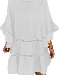 SHOPIQAT 3/4 Sleeve Cotton Linen V-Neck Top Dress - Premium  from shopiqat - Just $6.750! Shop now at shopiqat