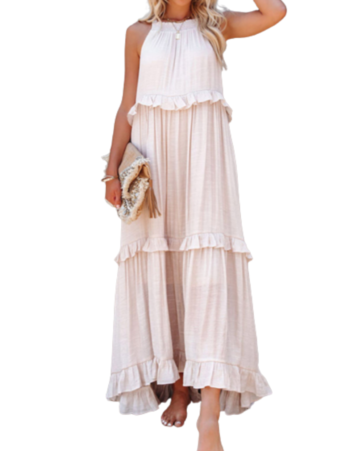 SHOPIQAT Halter Neck Ruffle Tiered Maxi Dress - Premium  from shopiqat - Just $9.250! Shop now at shopiqat