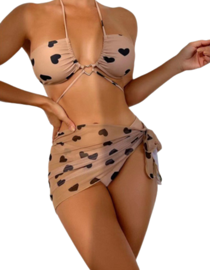 SHOPIQAT 3-Pack Plus Heart Halter Bikini Swimsuit & Beach Skirt