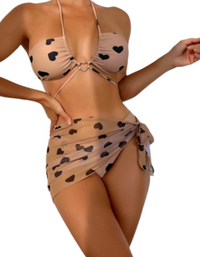 SHOPIQAT 3-Pack Plus Heart Halter Bikini Swimsuit & Beach Skirt