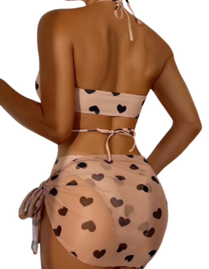 SHOPIQAT 3-Pack Plus Heart Halter Bikini Swimsuit & Beach Skirt