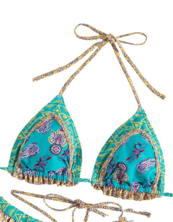SHOPIQAT Ethnic Print Halter Neck Tie Bikini Set