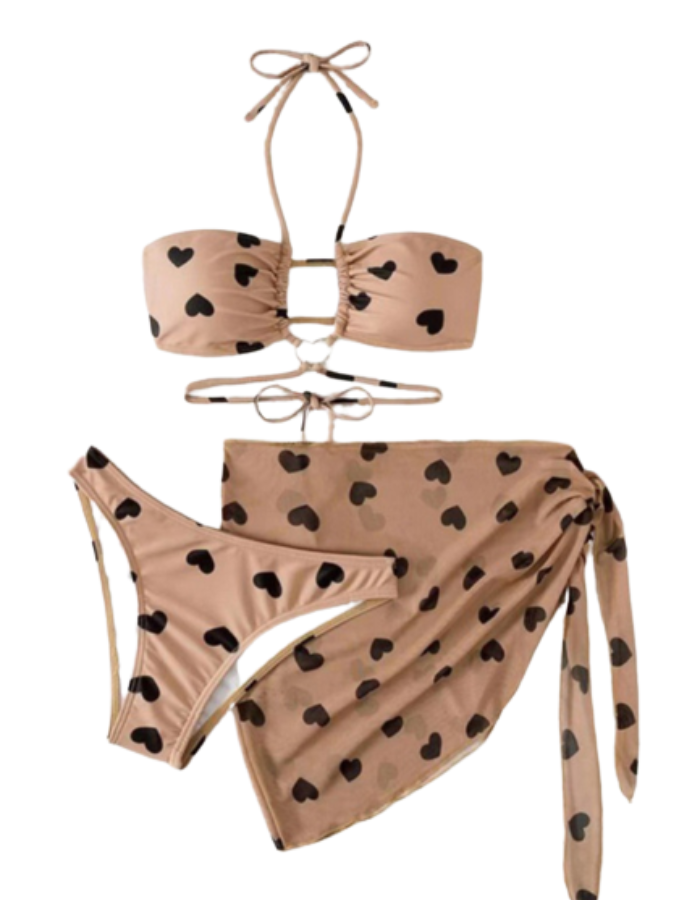 SHOPIQAT 3-Pack Plus Heart Halter Bikini Swimsuit & Beach Skirt