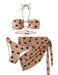 SHOPIQAT 3-Pack Plus Heart Halter Bikini Swimsuit & Beach Skirt