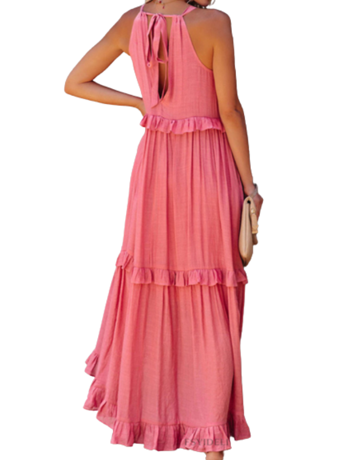 SHOPIQAT Halter Neck Ruffle Tiered Maxi Dress - Premium  from shopiqat - Just $9.250! Shop now at shopiqat