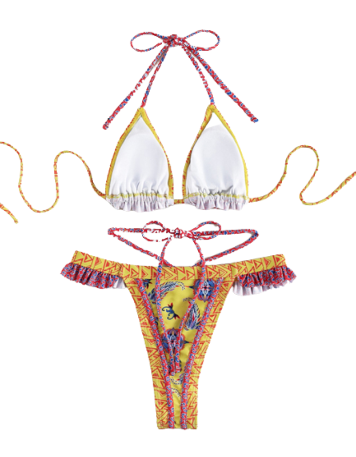 SHOPIQAT Ethnic Print Halter Neck Tie Bikini Set