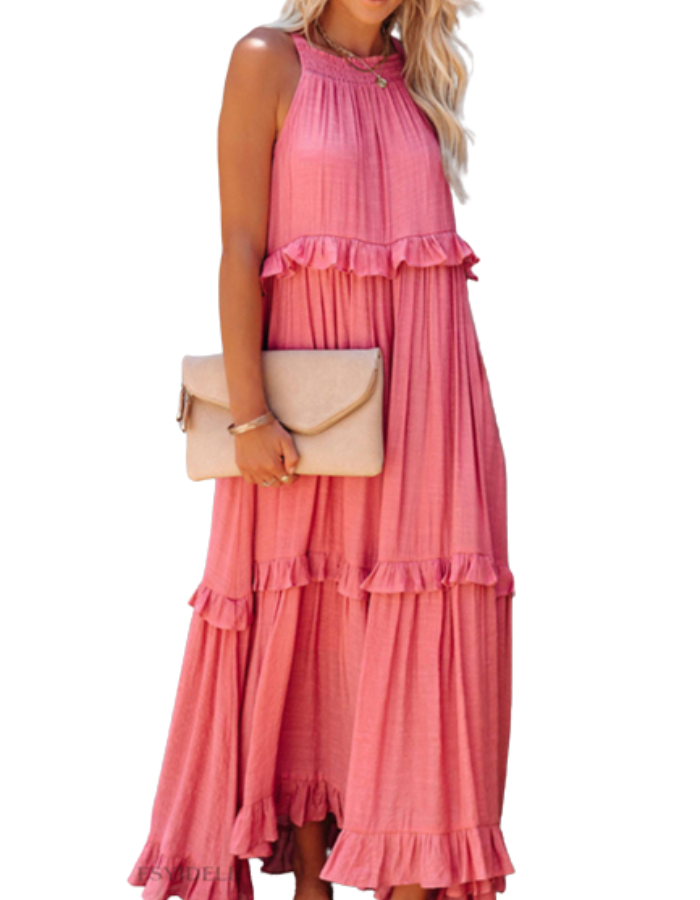SHOPIQAT Halter Neck Ruffle Tiered Maxi Dress - Premium  from shopiqat - Just $9.250! Shop now at shopiqat