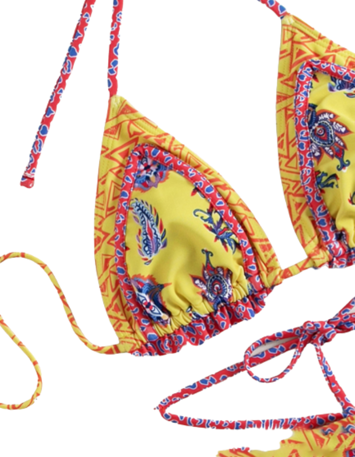 SHOPIQAT Ethnic Print Halter Neck Tie Bikini Set