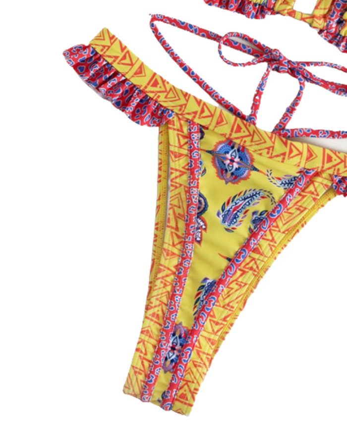 SHOPIQAT Ethnic Print Halter Neck Tie Bikini Set