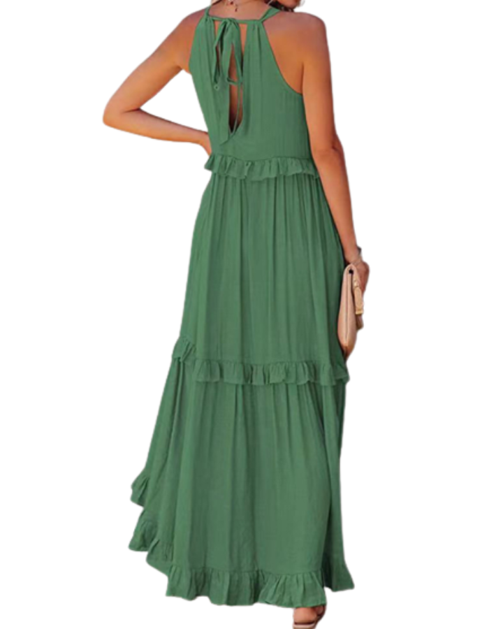 SHOPIQAT Halter Neck Ruffle Tiered Maxi Dress - Premium  from shopiqat - Just $9.250! Shop now at shopiqat