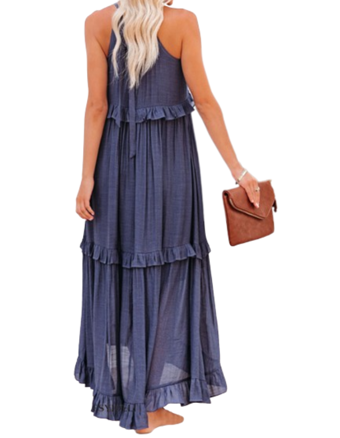 SHOPIQAT Halter Neck Ruffle Tiered Maxi Dress - Premium  from shopiqat - Just $9.250! Shop now at shopiqat