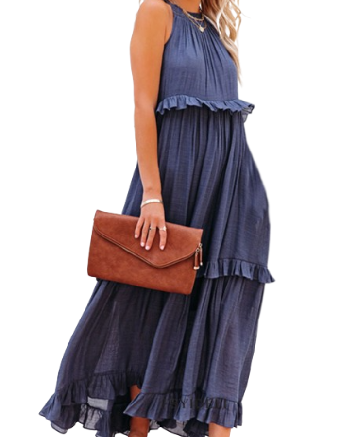 SHOPIQAT Halter Neck Ruffle Tiered Maxi Dress - Premium  from shopiqat - Just $9.250! Shop now at shopiqat