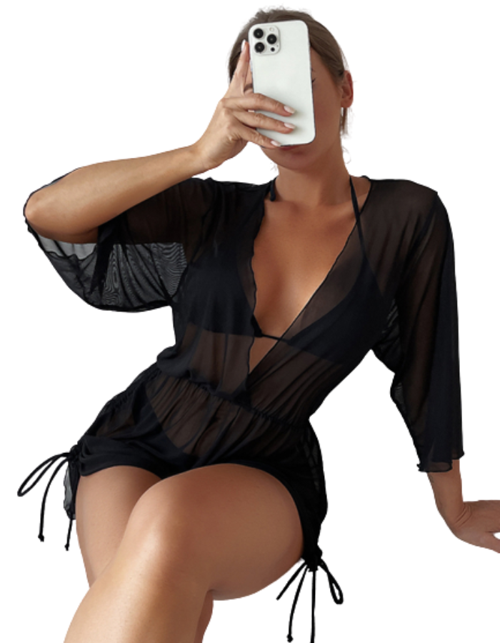 SHOPIQAT Two-piece Bikini Mesh Sheer Cover-up