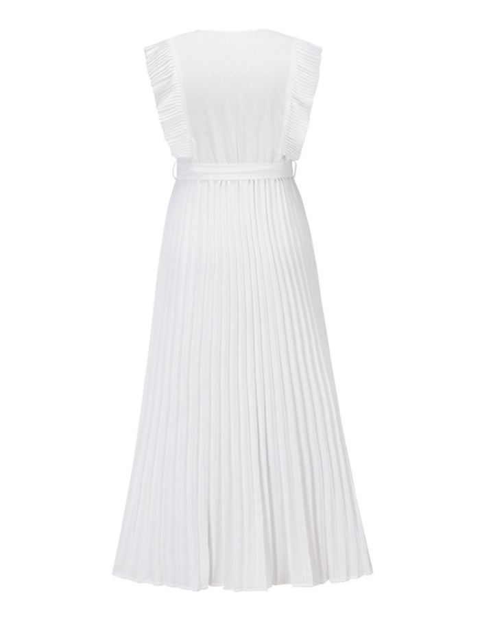 SHOPIQAT Curve Pleated Flutter Sleeve Tie Waist Maxi Dress - Premium  from shopiqat - Just $10.750! Shop now at shopiqat