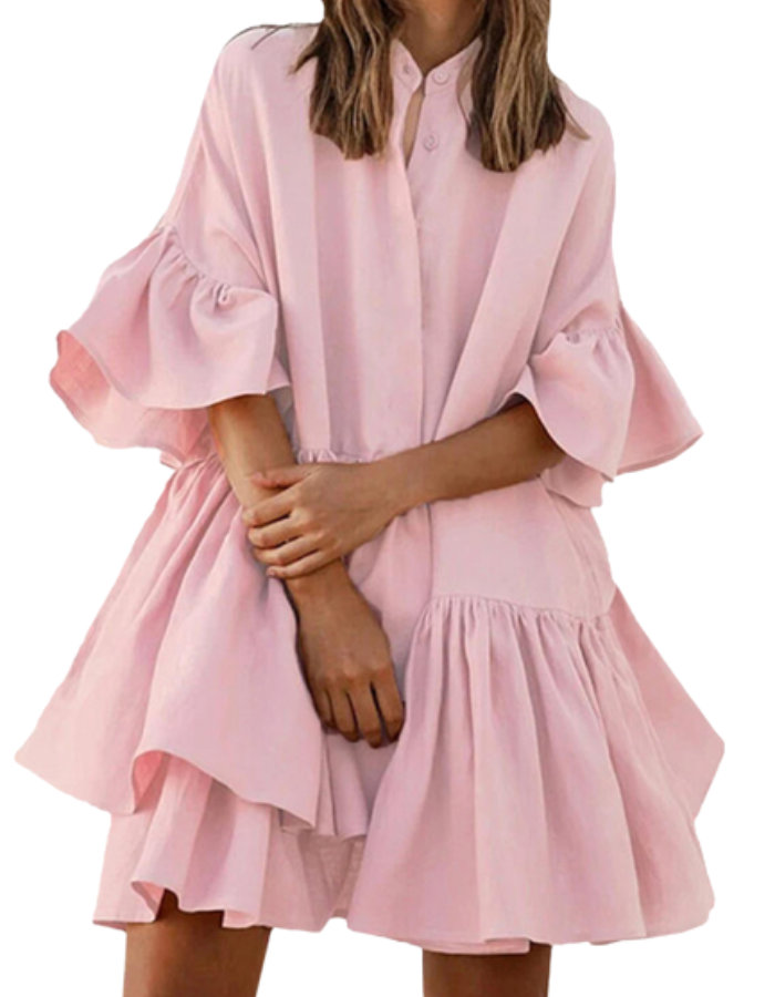 SHOPIQAT Ruffle Cotton Blend Shirtdress - Premium  from shopiqat - Just $7.900! Shop now at shopiqat