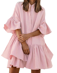 SHOPIQAT Ruffle Cotton Blend Shirtdress - Premium  from shopiqat - Just $7.900! Shop now at shopiqat