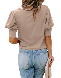 SHOPIQAT Puff Sleeve Crew Neck Blouse - Premium  from shopiqat - Just $5.900! Shop now at shopiqat