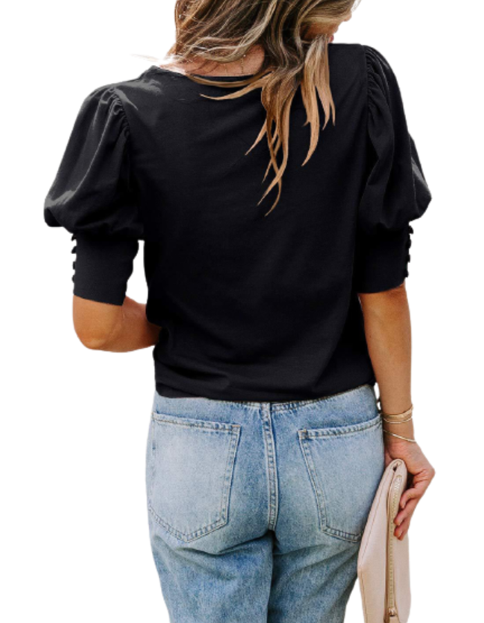 SHOPIQAT Puff Sleeve Crew Neck Blouse - Premium  from shopiqat - Just $5.900! Shop now at shopiqat