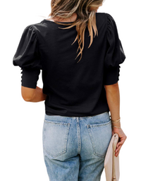 SHOPIQAT Puff Sleeve Crew Neck Blouse - Premium  from shopiqat - Just $5.900! Shop now at shopiqat