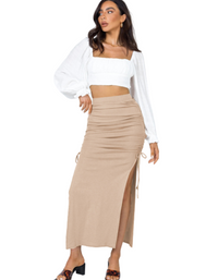 SHOPIQAT Side Lace Knit Ruched Mid Skirt - Premium  from shopiqat - Just $6.950! Shop now at shopiqat
