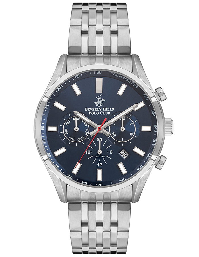 BEVERLY HILLS POLO CLUB Men's Multi Function Gun Blue Dial Watch - Premium  from shopiqat - Just $45.00! Shop now at shopiqat