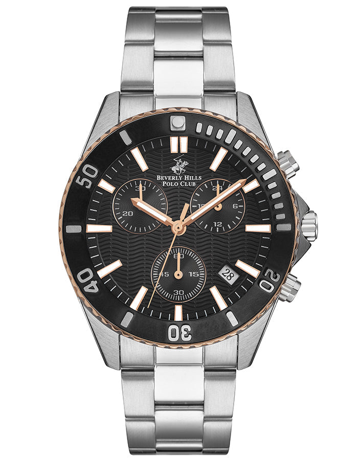 BEVERLY HILLS POLO CLUB Men's Multi Function Gun Black Sunray Dial Watch - Premium  from shopiqat - Just $45.900! Shop now at shopiqat