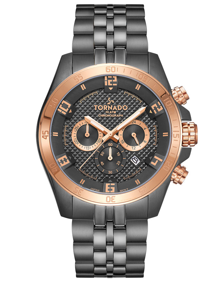 Tornado Men's Chronograph Black With Rose Gold Markings Dial Watch - Premium  from shopiqat - Just $45.900! Shop now at shopiqat