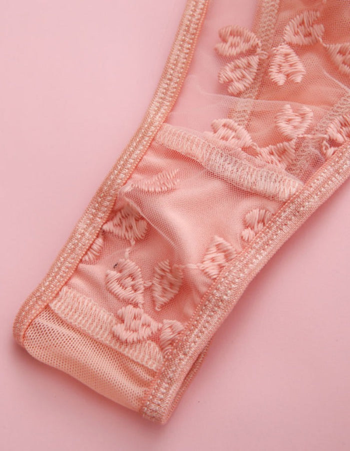 SHOPIQAT Lace Mesh See-Through 3-Pieces Lingerie Set