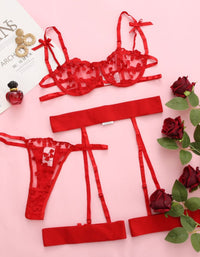 SHOPIQAT Lace Mesh See-Through 3-Pieces Lingerie Set