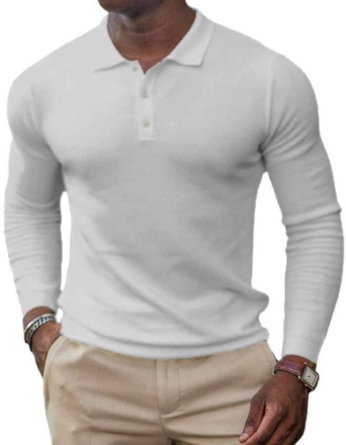 SHOPIQAT Men's Solid-Colour Button-Down Long-Sleeve Polo Shirt - Premium  from shopiqat - Just $7.750! Shop now at shopiqat