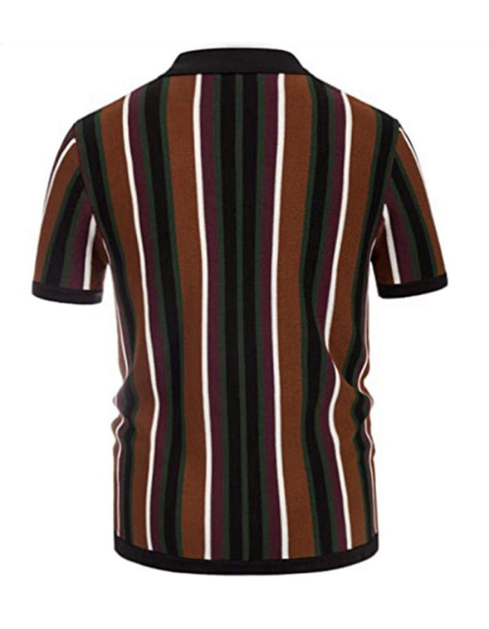 SHOPIQAT Men's Single Breasted Colour Contrast Stripe Short Sleeve Shirt - Premium  from shopiqat - Just $9.500! Shop now at shopiqat