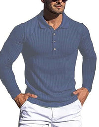 SHOPIQAT New Men's High Elastic Vertical Strip Long Sleeve Slim Knit Bottom Polo Shirt - Premium  from shopiqat - Just $7.900! Shop now at shopiqat