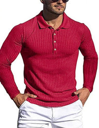 SHOPIQAT New Men's High Elastic Vertical Strip Long Sleeve Slim Knit Bottom Polo Shirt - Premium  from shopiqat - Just $7.900! Shop now at shopiqat