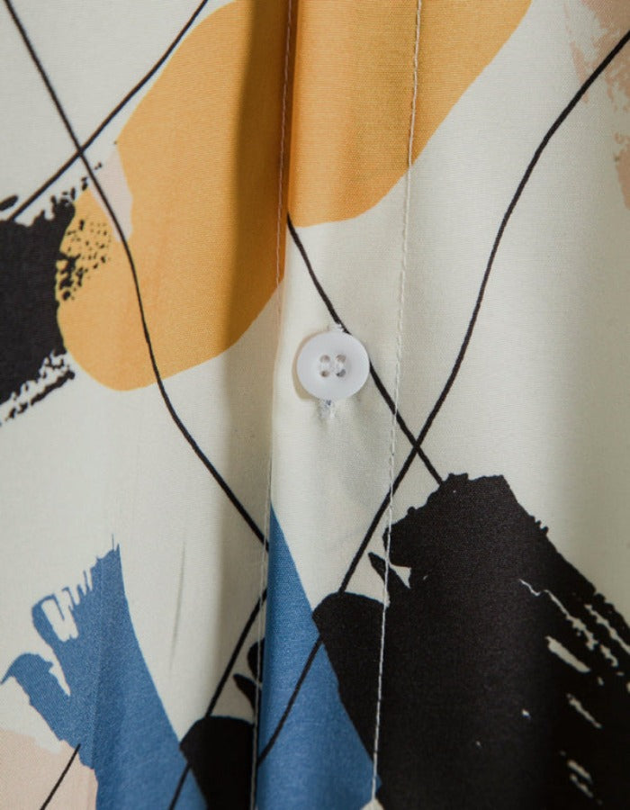 SHOPIQAT White Graffiti Print Lapel Cotton Slim Fit Men's Shirt - Premium  from shopiqat - Just $6.750! Shop now at shopiqat