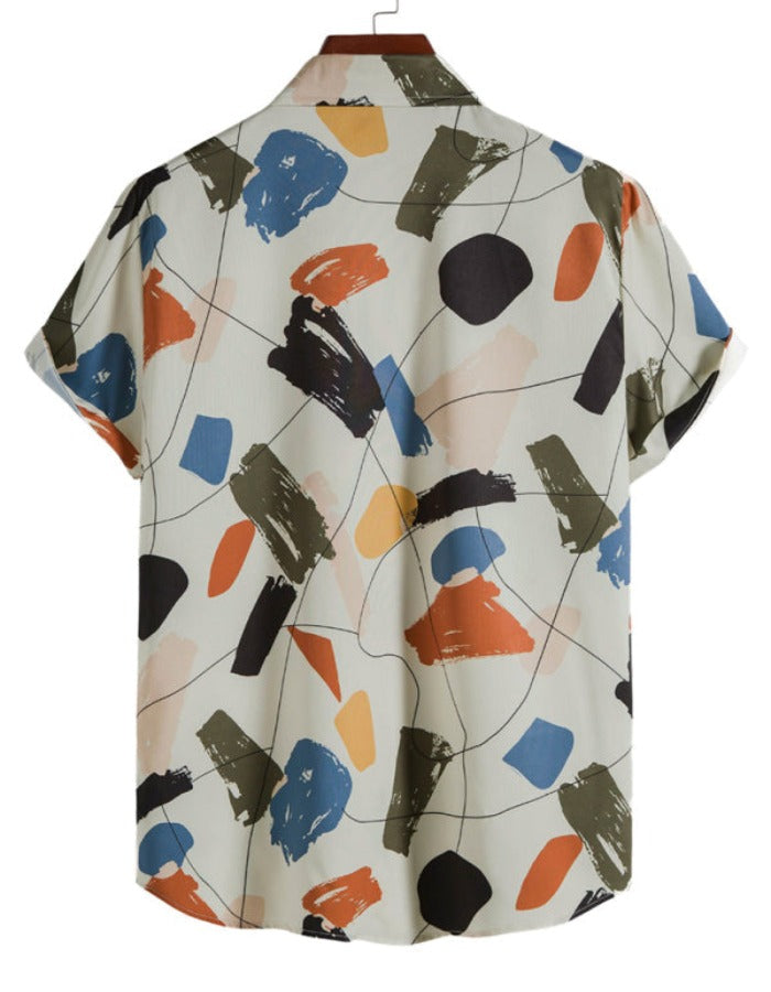 SHOPIQAT White Graffiti Print Lapel Cotton Slim Fit Men's Shirt - Premium  from shopiqat - Just $6.750! Shop now at shopiqat