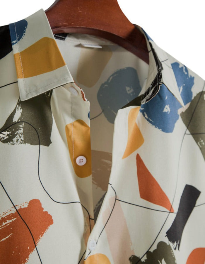 SHOPIQAT White Graffiti Print Lapel Cotton Slim Fit Men's Shirt - Premium  from shopiqat - Just $6.750! Shop now at shopiqat