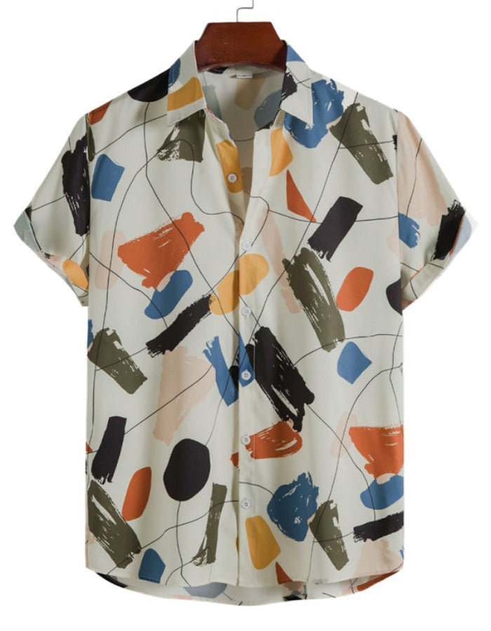 SHOPIQAT White Graffiti Print Lapel Cotton Slim Fit Men's Shirt - Premium  from shopiqat - Just $6.750! Shop now at shopiqat