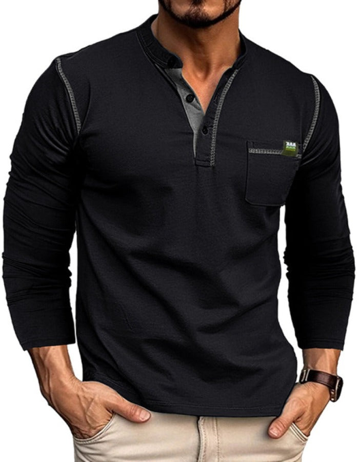 SHOPIQAT New Men's Henley Colour Block Knitted Long Sleeve T-Shirt - Premium  from shopiqat - Just $8.900! Shop now at shopiqat