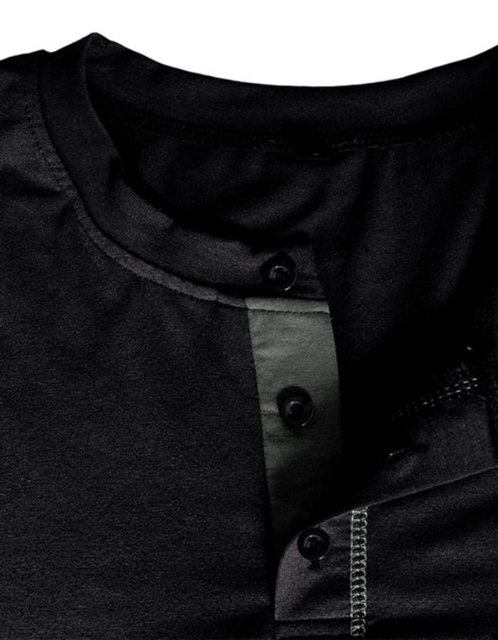 SHOPIQAT New Men's Henley Colour Block Knitted Long Sleeve T-Shirt - Premium  from shopiqat - Just $6.290! Shop now at shopiqat