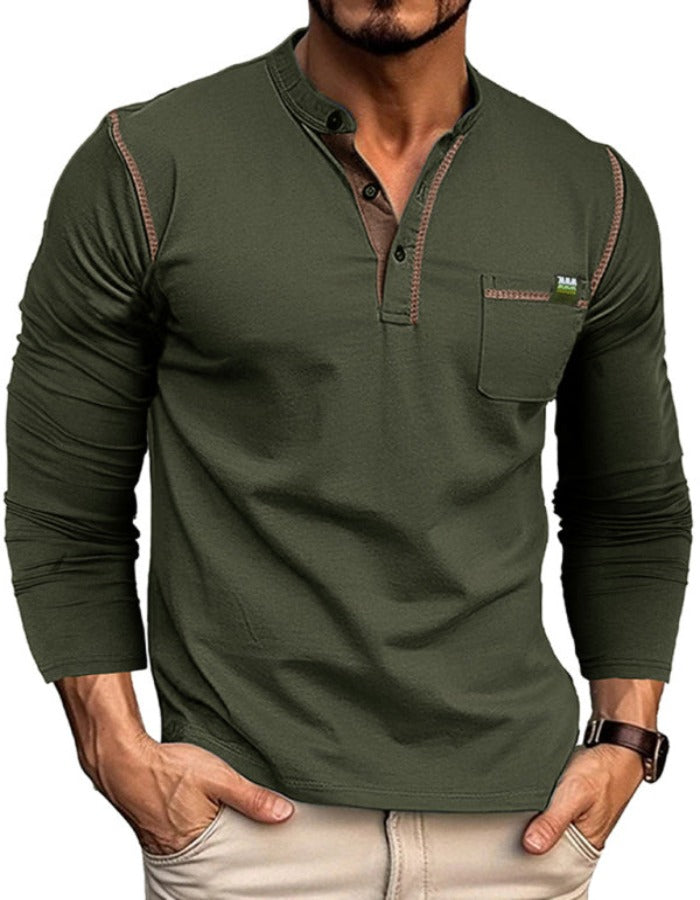 SHOPIQAT New Men's Henley Colour Block Knitted Long Sleeve T-Shirt - Premium  from shopiqat - Just $6.290! Shop now at shopiqat